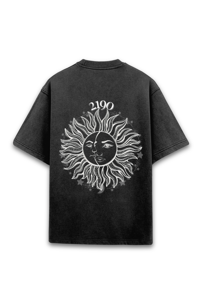Acid Wash Celestial Moon & Sun Oversized T-shirt