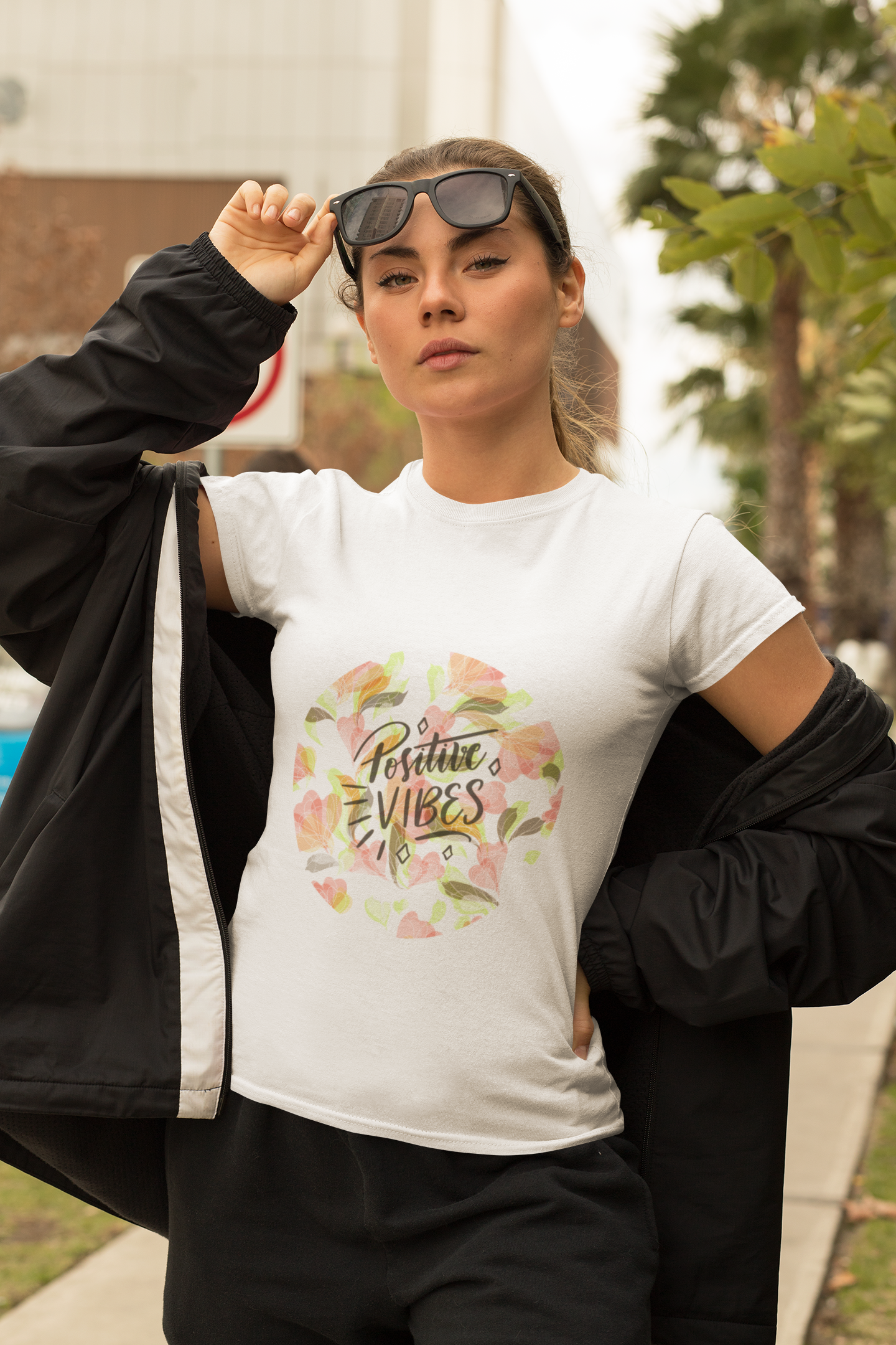 Premium Female White Supima Positive Vibes T-shirt