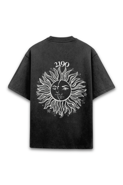 Acid Wash Celestial Moon & Sun Oversized T-shirt