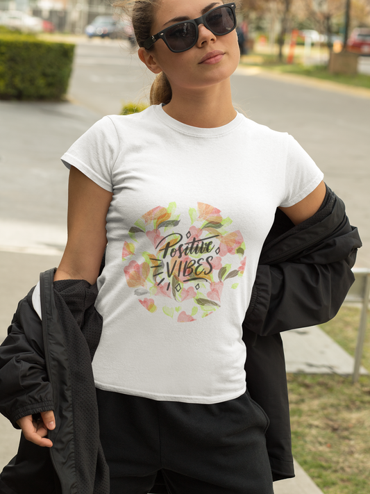 Premium Female White Supima Positive Vibes T-shirt